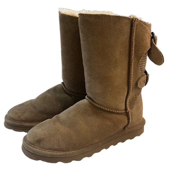 BearPaw Clara Boots Wonen’s 7 Tan Suede Wool Sheepskin Slip On Bear Paw - Picture 2 of 15